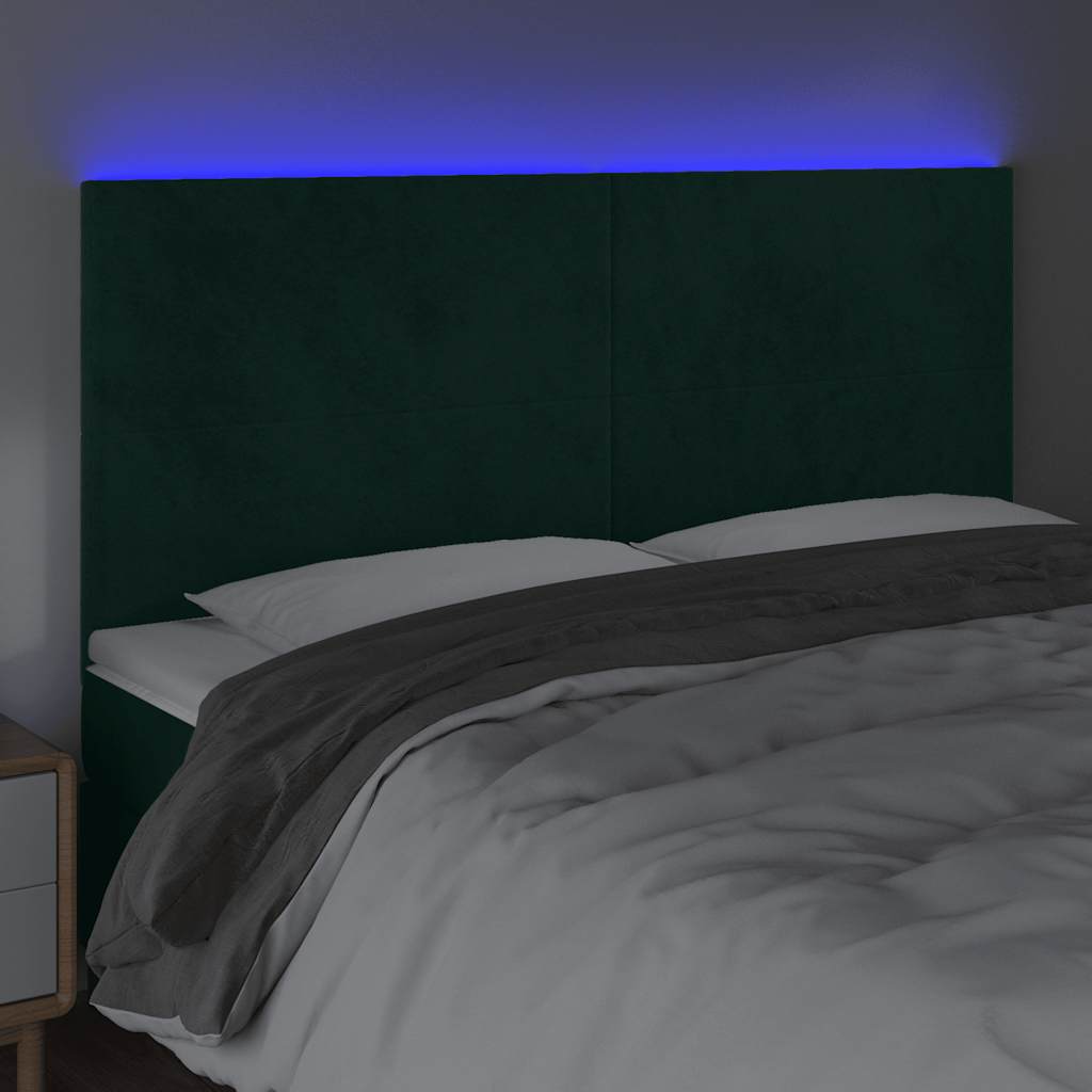 vidaXL Zagłówek do łóżka z LED, ciemnozielony, 160x5x118/128 cm