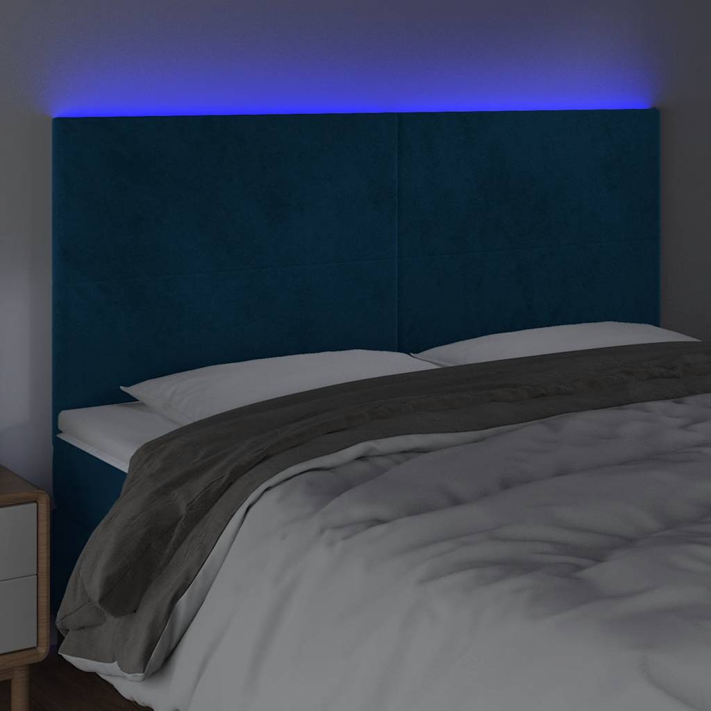 vidaXL Zagłówek do łóżka z LED, ciemnoniebieski, 160x5x118/128 cm