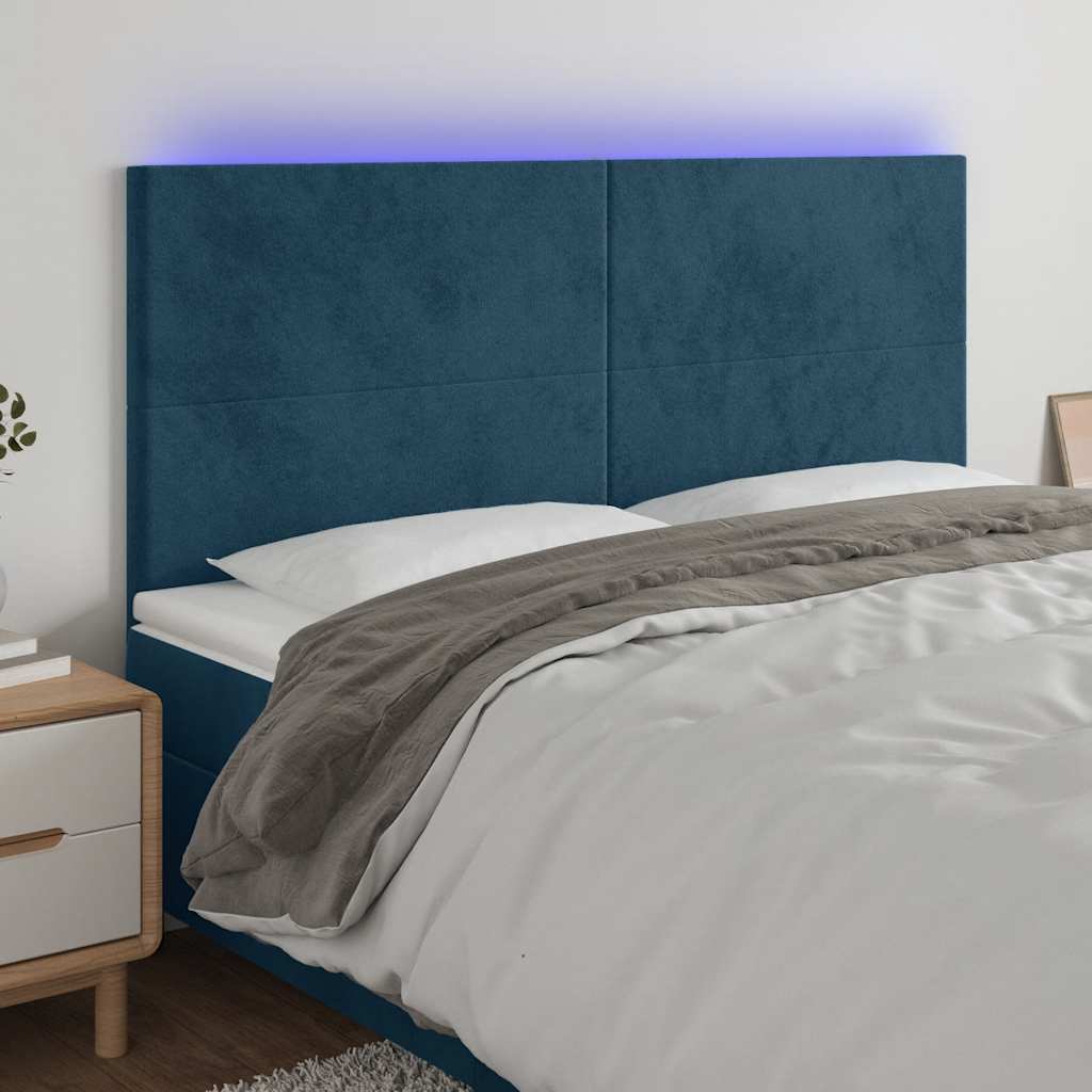 vidaXL Zagłówek do łóżka z LED, ciemnoniebieski, 160x5x118/128 cm