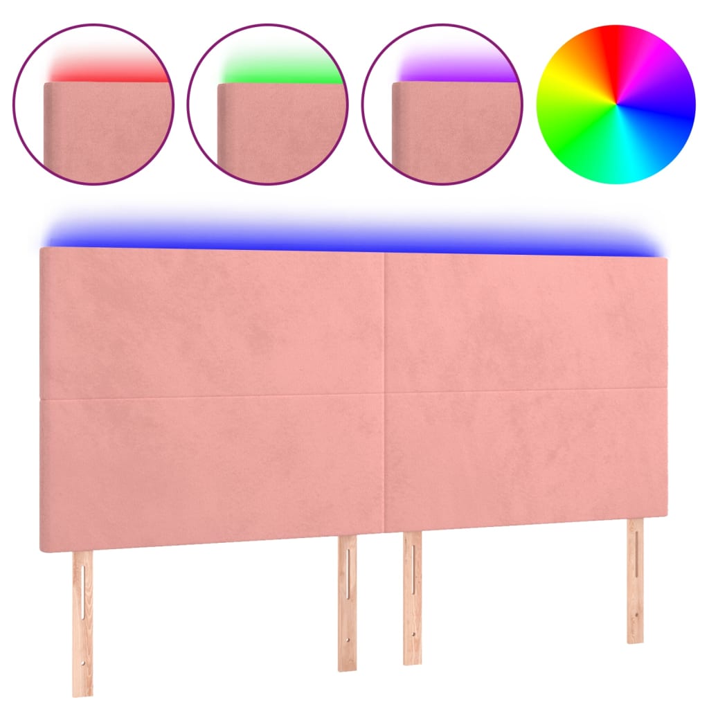 vidaXL Zagłówek do łóżka z LED, różowy, 160x5x118/128 cm, aksamit