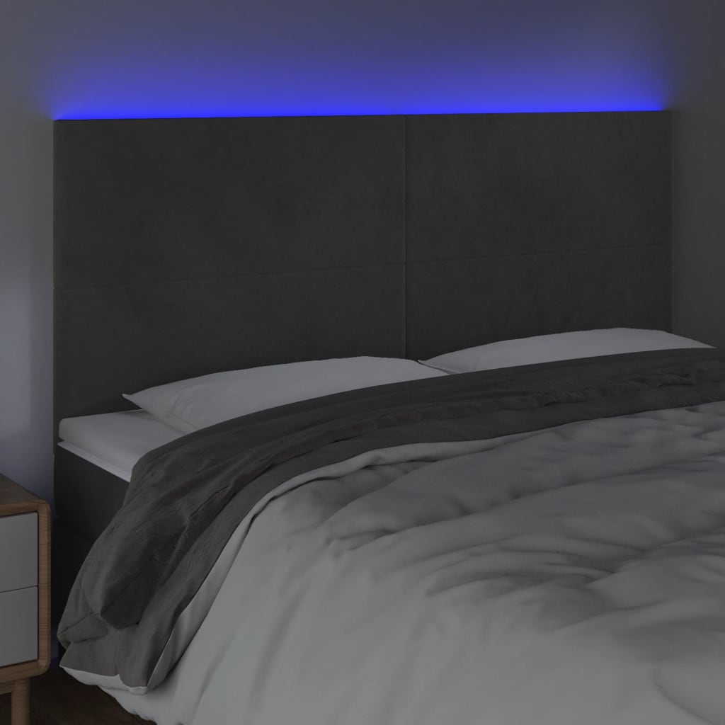 vidaXL Zagłówek do łóżka z LED, ciemnoszary, 180x5x118/128 cm, aksamit