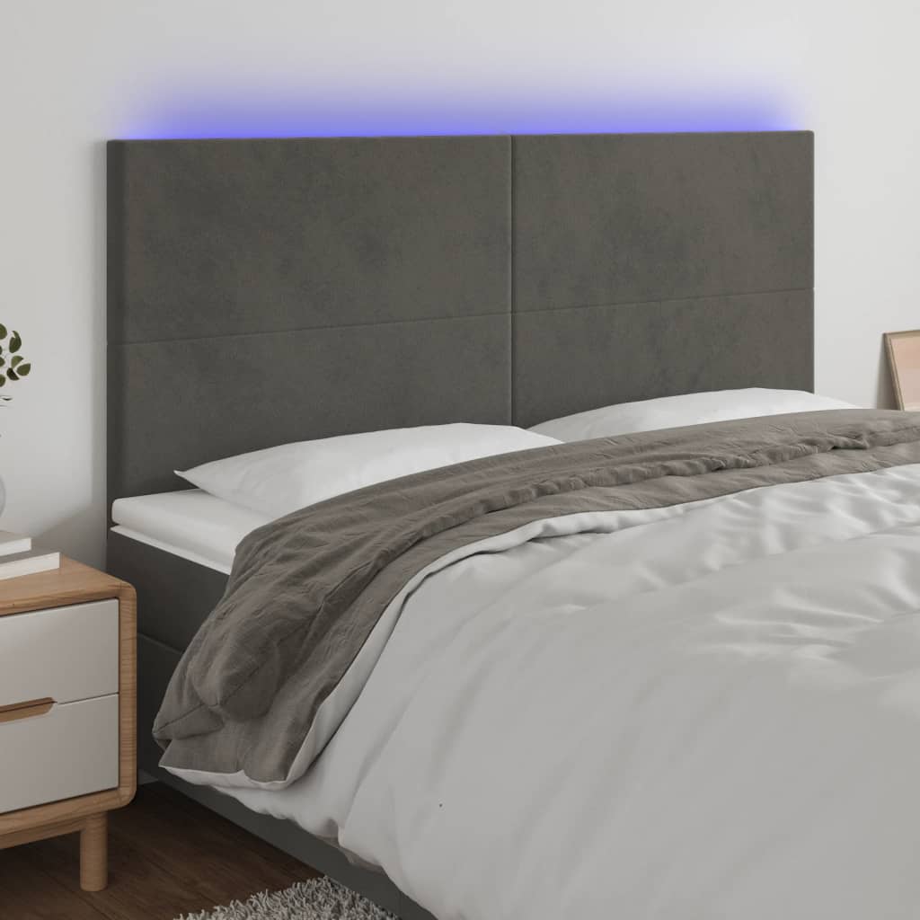 vidaXL Zagłówek do łóżka z LED, ciemnoszary, 180x5x118/128 cm, aksamit