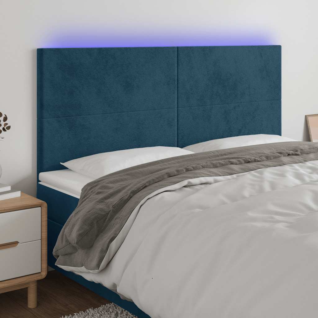 vidaXL Zagłówek do łóżka z LED, ciemnoniebieski, 180x5x118/128 cm