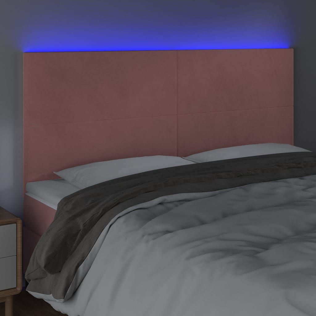 vidaXL Zagłówek do łóżka z LED, różowy, 180x5x118/128 cm, aksamit