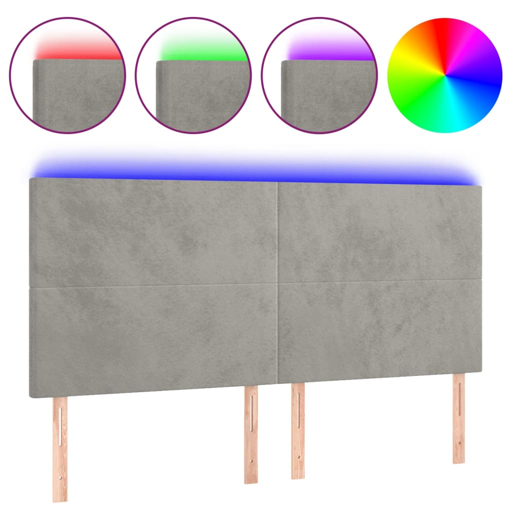 vidaXL Zagłówek do łóżka z LED, jasnoszary, 200x5x118/128 cm, aksamit