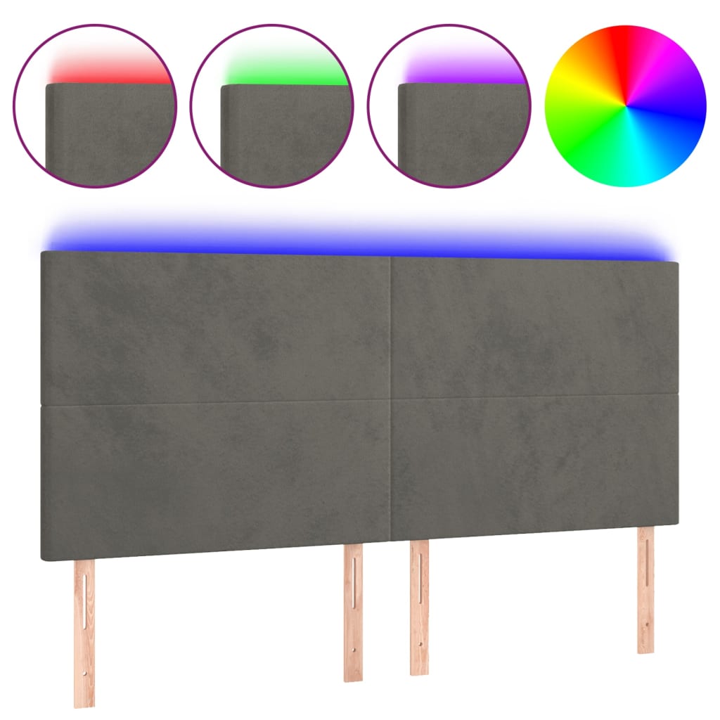 vidaXL Zagłówek do łóżka z LED, ciemnoszary, 200x5x118/128 cm, aksamit