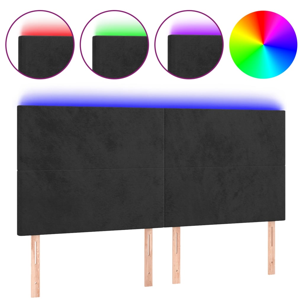 vidaXL Zagłówek do łóżka z LED, czarny, 200x5x118/128 cm, aksamit