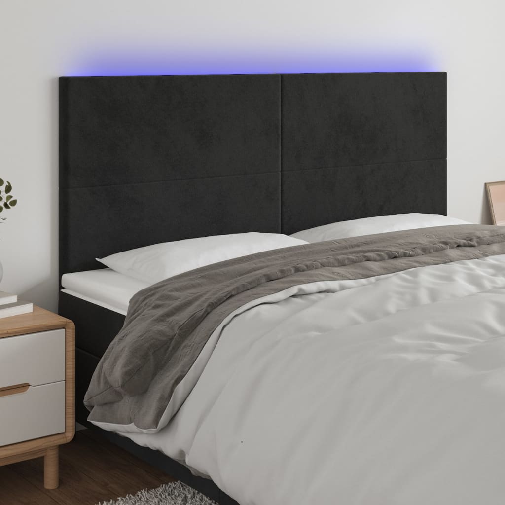 vidaXL Zagłówek do łóżka z LED, czarny, 200x5x118/128 cm, aksamit