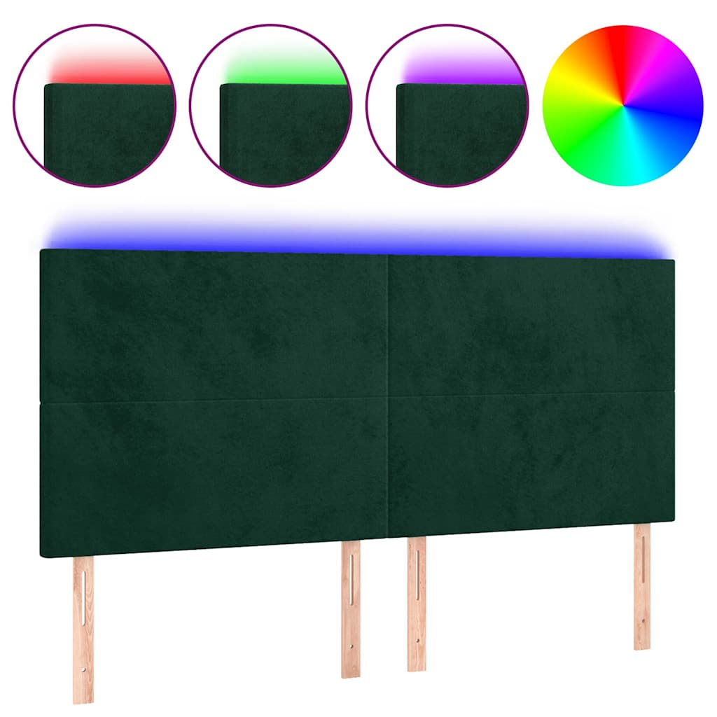 vidaXL Zagłówek do łóżka z LED, ciemnozielony, 200x5x118/128 cm