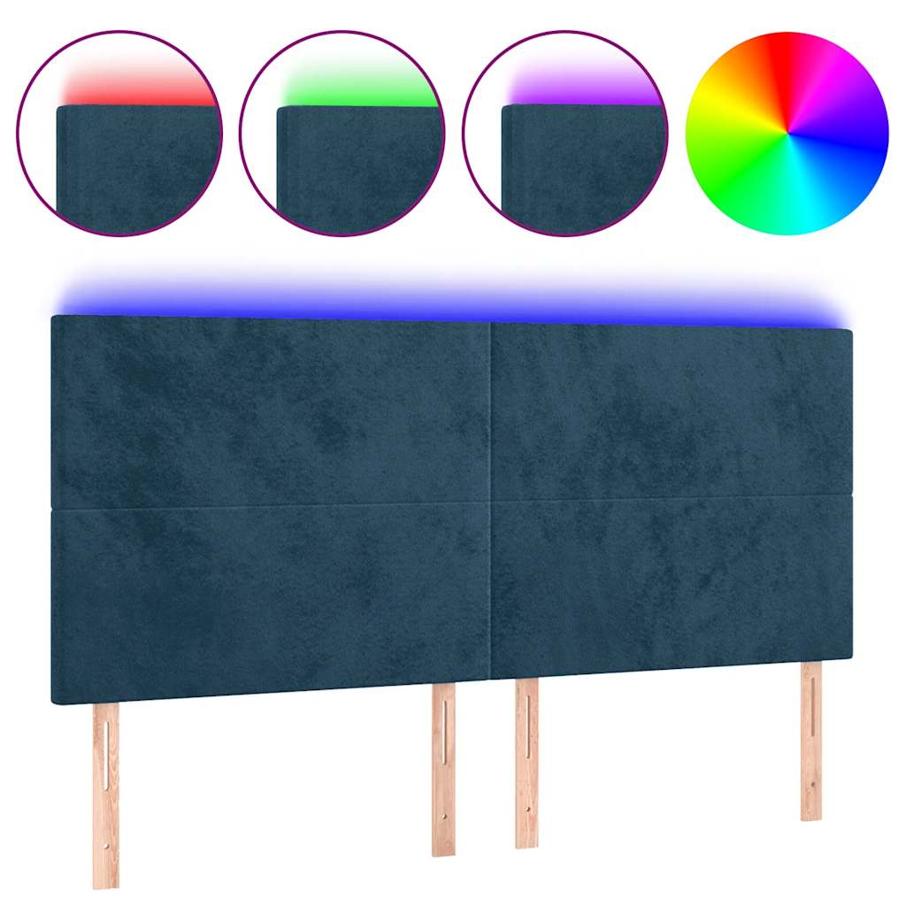vidaXL Zagłówek do łóżka z LED, ciemnoniebieski, 200x5x118/128 cm