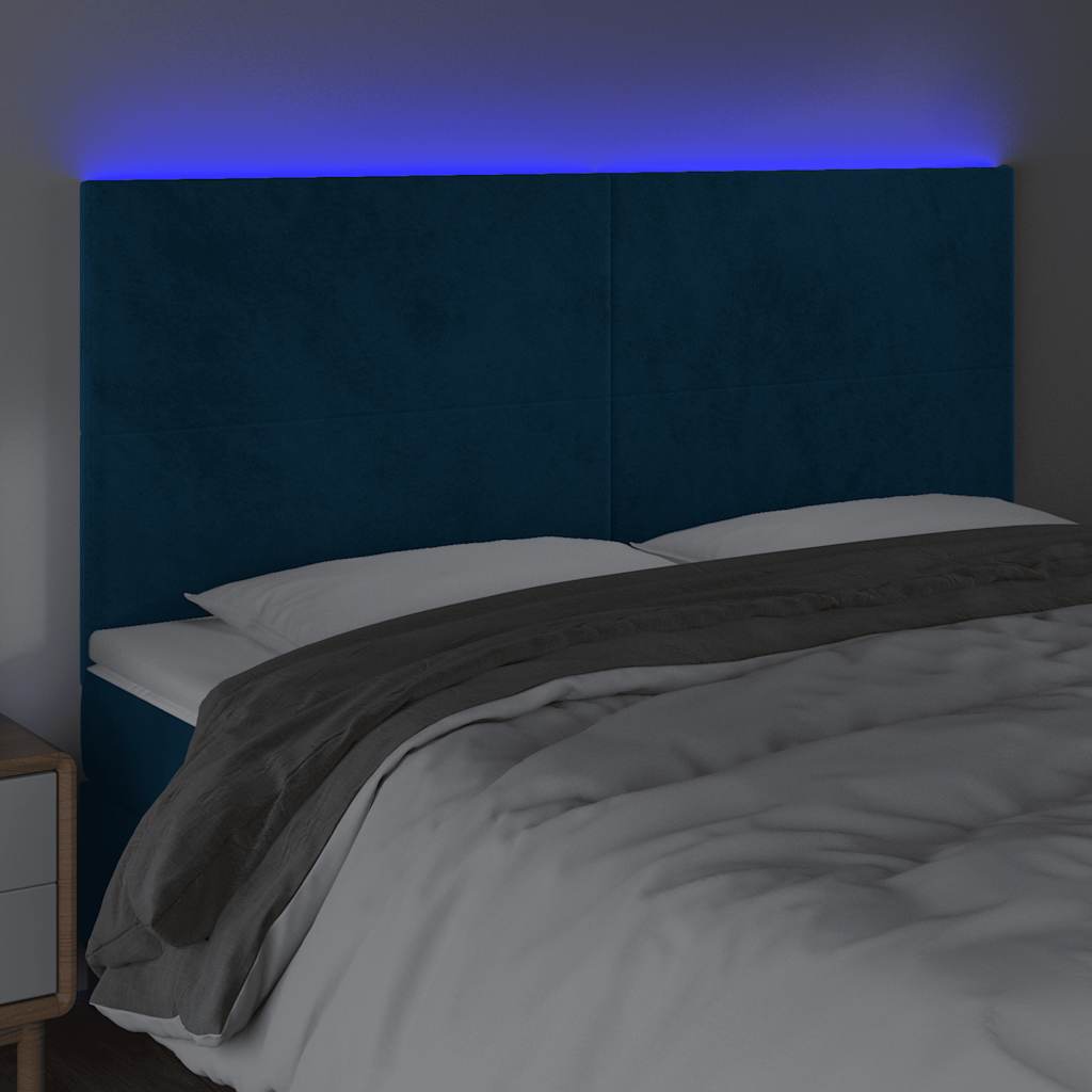 vidaXL Zagłówek do łóżka z LED, ciemnoniebieski, 200x5x118/128 cm