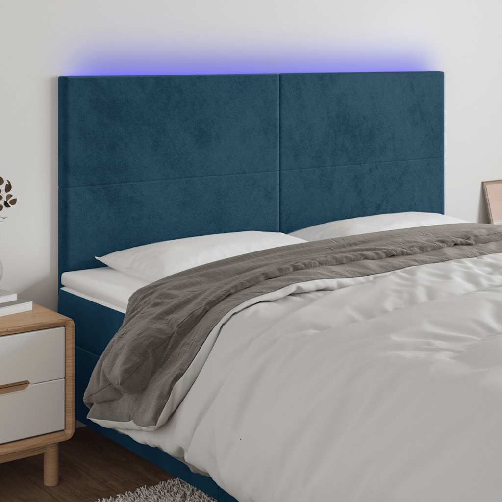 vidaXL Zagłówek do łóżka z LED, ciemnoniebieski, 200x5x118/128 cm