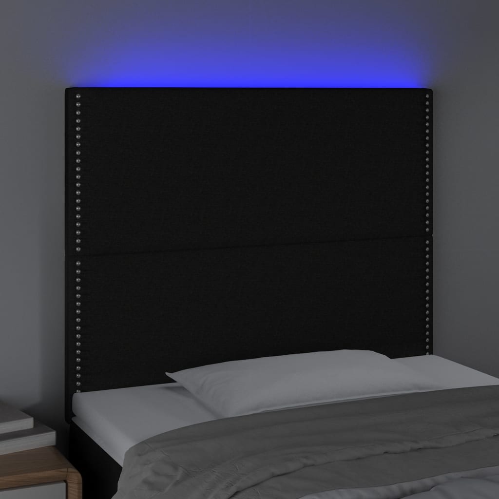 vidaXL Zagłówek do łóżka z LED, czarny, 80x5x118/128 cm, tkanina