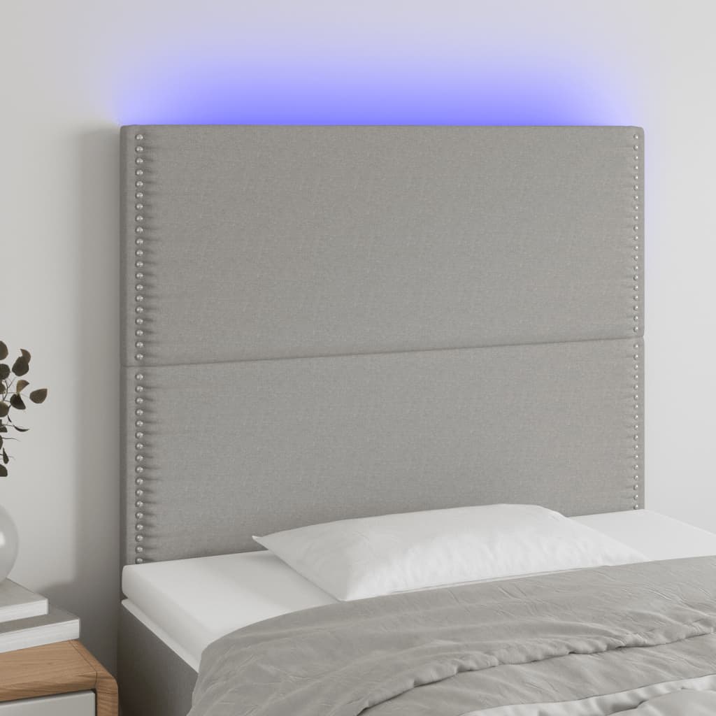 vidaXL Zagłówek do łóżka z LED, jasnoszary, 90x5x118/128 cm, tkanina