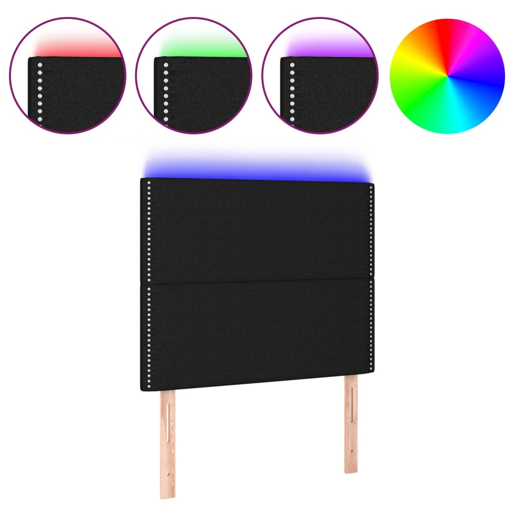 vidaXL Zagłówek do łóżka z LED, czarny, 90x5x118/128 cm, tkanina