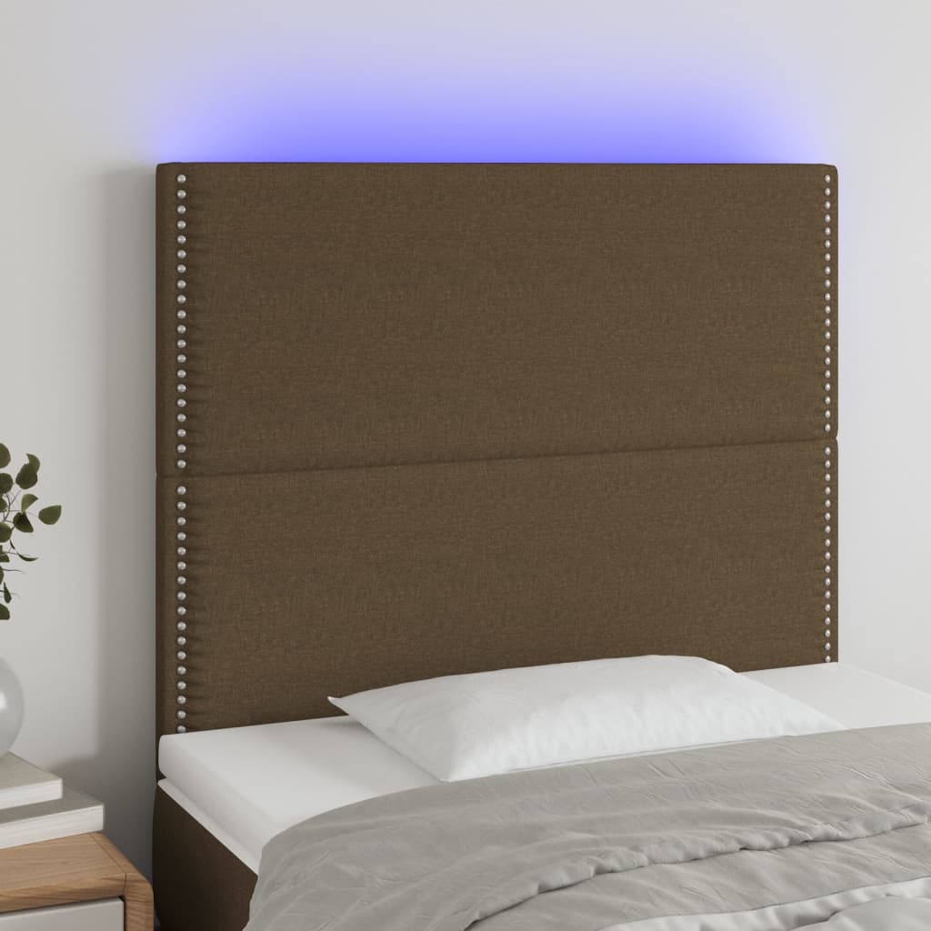 vidaXL Zagłówek do łóżka z LED ciemnobrązowy, 90x5x118/128 cm tkanina