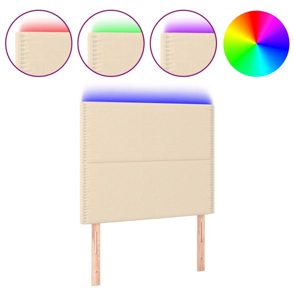 vidaXL Zagłówek do łóżka z LED, kremowy, 90x5x118/128 cm, tkanina