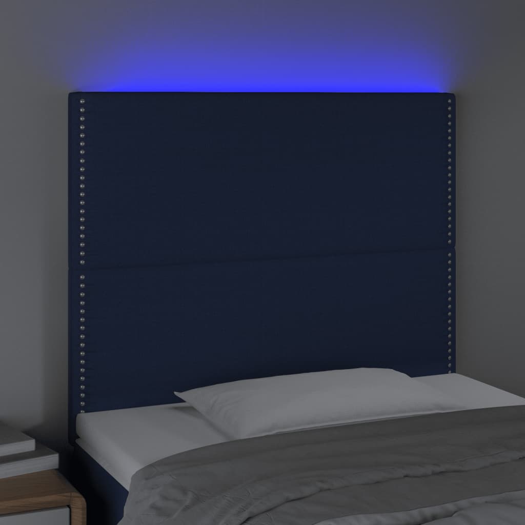 vidaXL Zagłówek do łóżka z LED, niebieski, 90x5x118/128 cm, tkanina