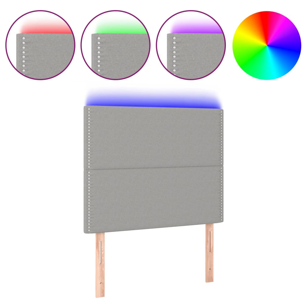 vidaXL Zagłówek do łóżka z LED, jasnoszary, 100x5x118/128 cm, tkanina