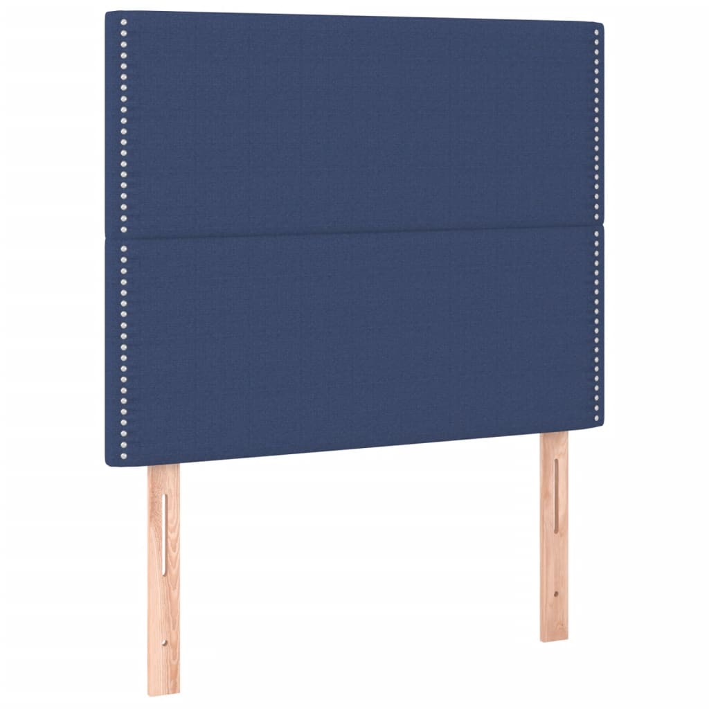 vidaXL Zagłówek do łóżka z LED, niebieski, 100x5x118/128 cm, tkanina