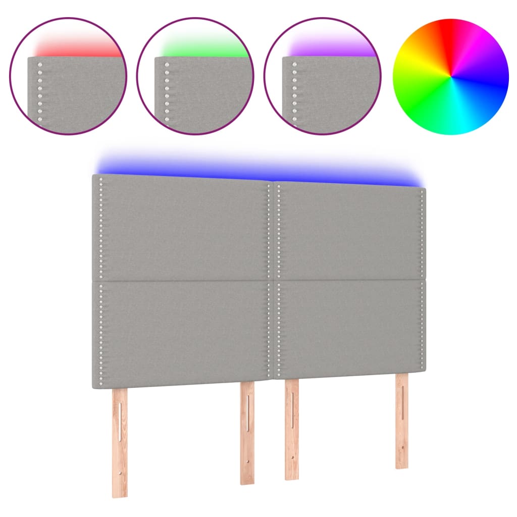 vidaXL Zagłówek do łóżka z LED, jasnoszary, 144x5x118/128 cm, tkanina