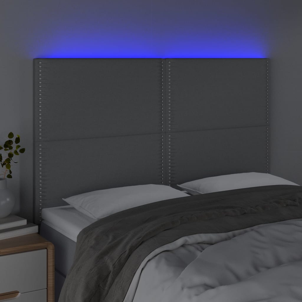 vidaXL Zagłówek do łóżka z LED, jasnoszary, 144x5x118/128 cm, tkanina