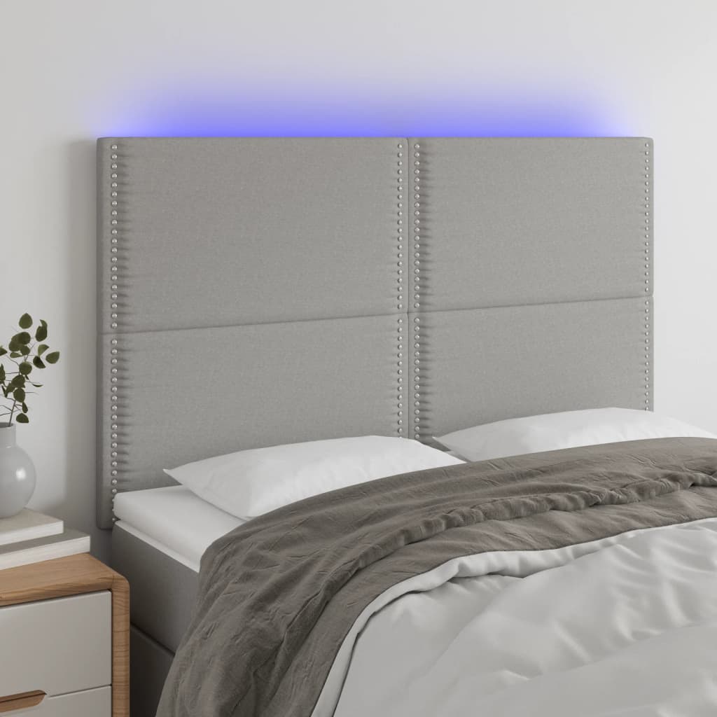 vidaXL Zagłówek do łóżka z LED, jasnoszary, 144x5x118/128 cm, tkanina