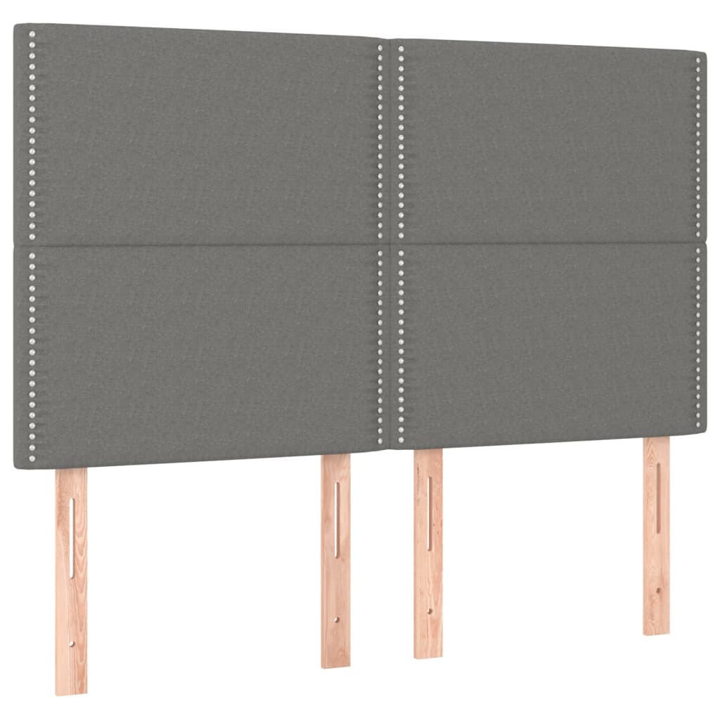 vidaXL Zagłówek do łóżka z LED, ciemnoszary, 144x5x118/128 cm, tkanina