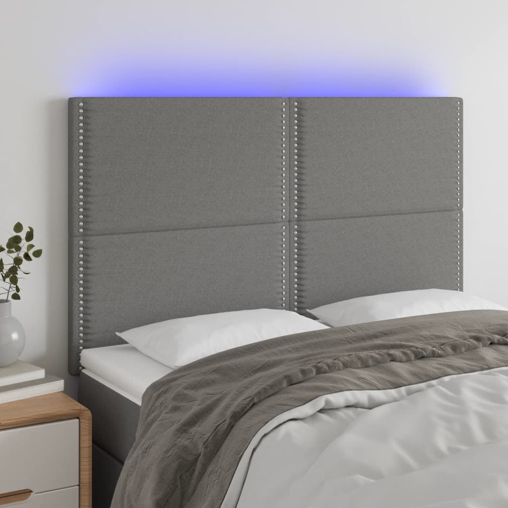 vidaXL Zagłówek do łóżka z LED, ciemnoszary, 144x5x118/128 cm, tkanina