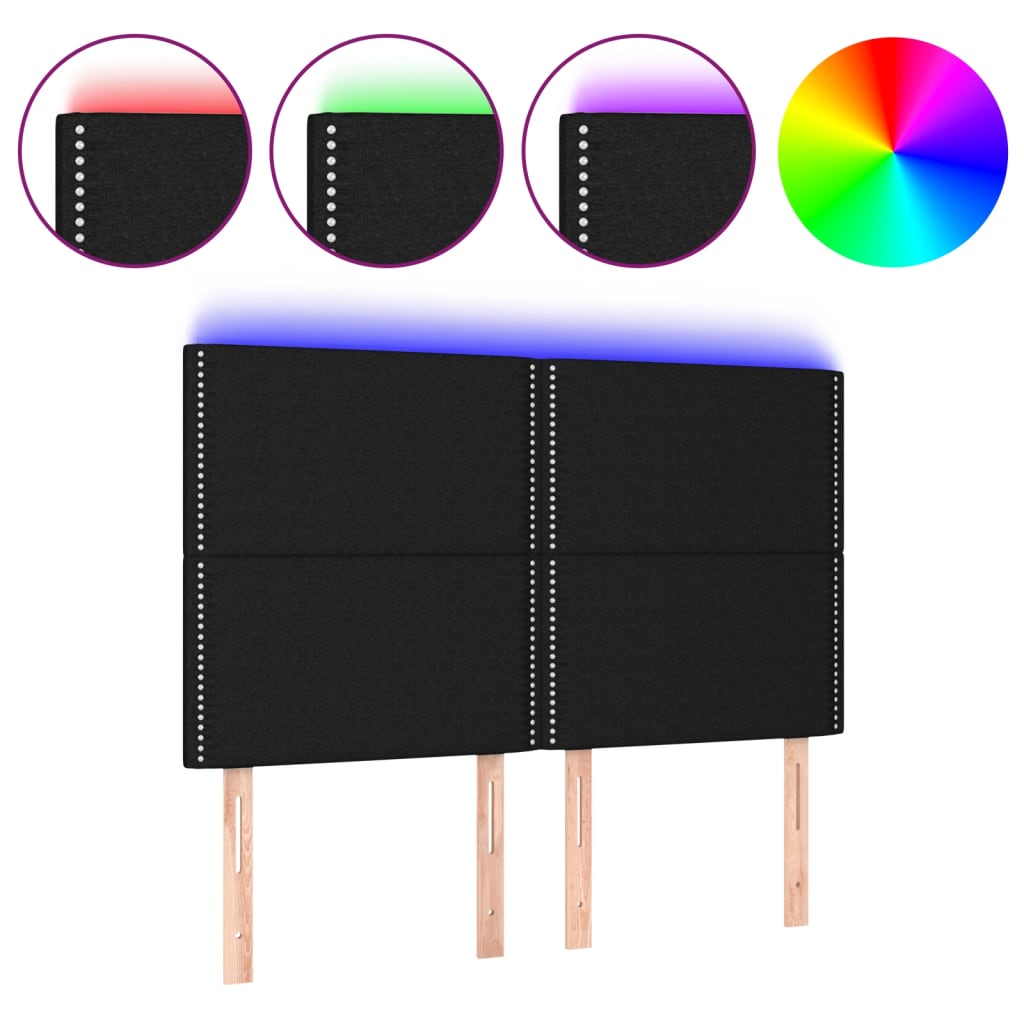 vidaXL Zagłówek do łóżka z LED, czarny, 144x5x118/128 cm, tkanina