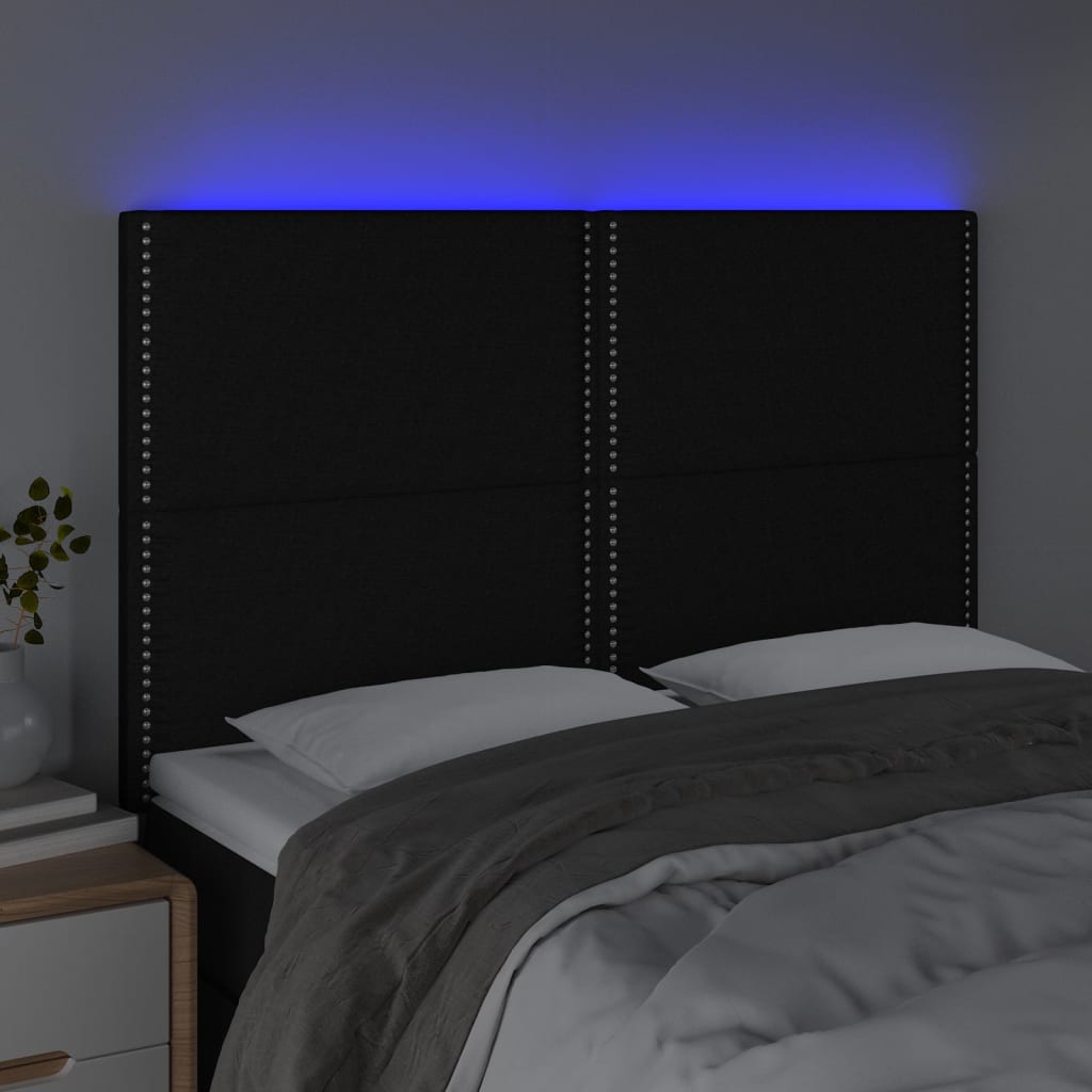 vidaXL Zagłówek do łóżka z LED, czarny, 144x5x118/128 cm, tkanina