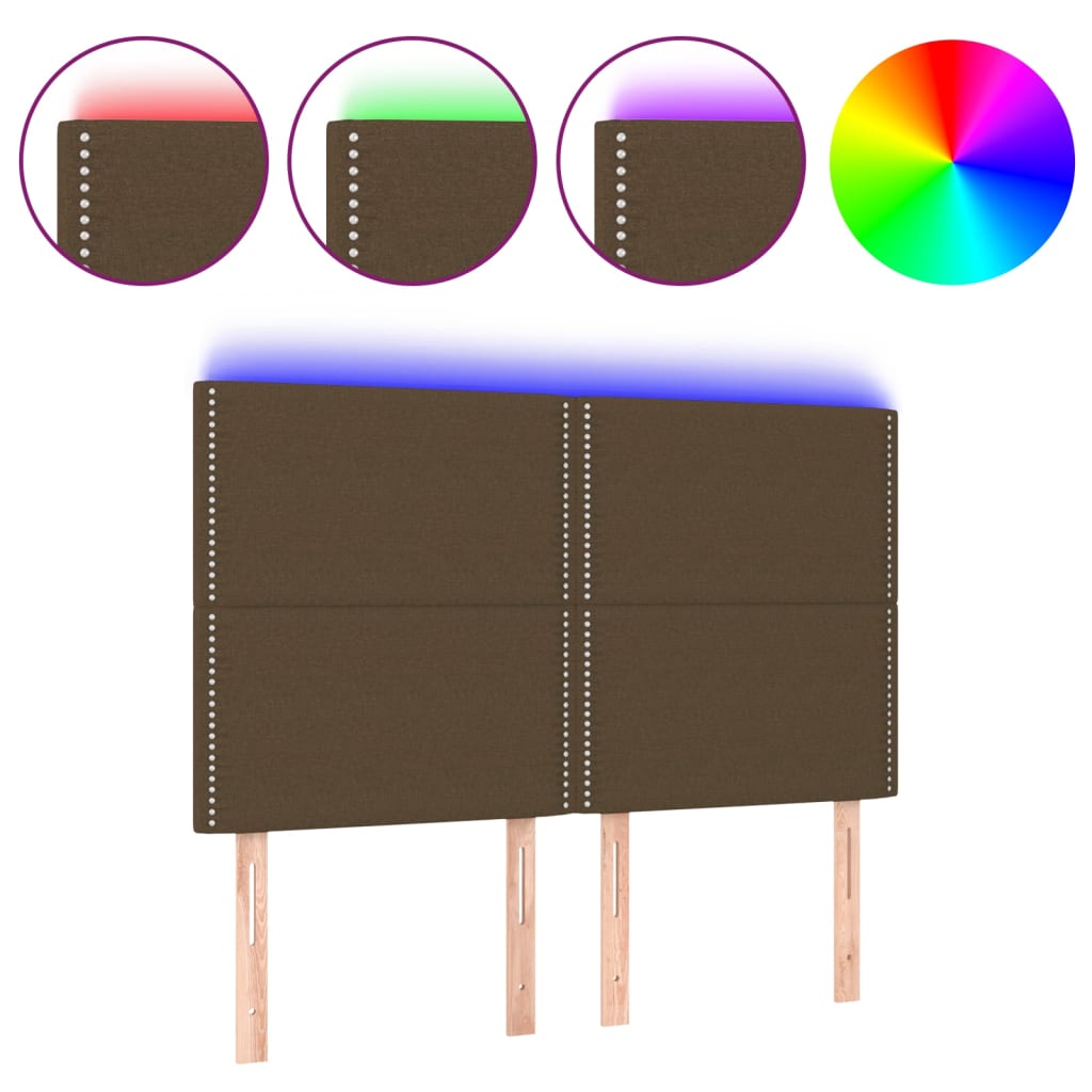vidaXL Zagłówek do łóżka z LED ciemnobrązowy 144x5x118/128 cm tkanina