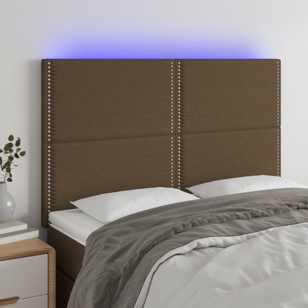 vidaXL Zagłówek do łóżka z LED ciemnobrązowy 144x5x118/128 cm tkanina