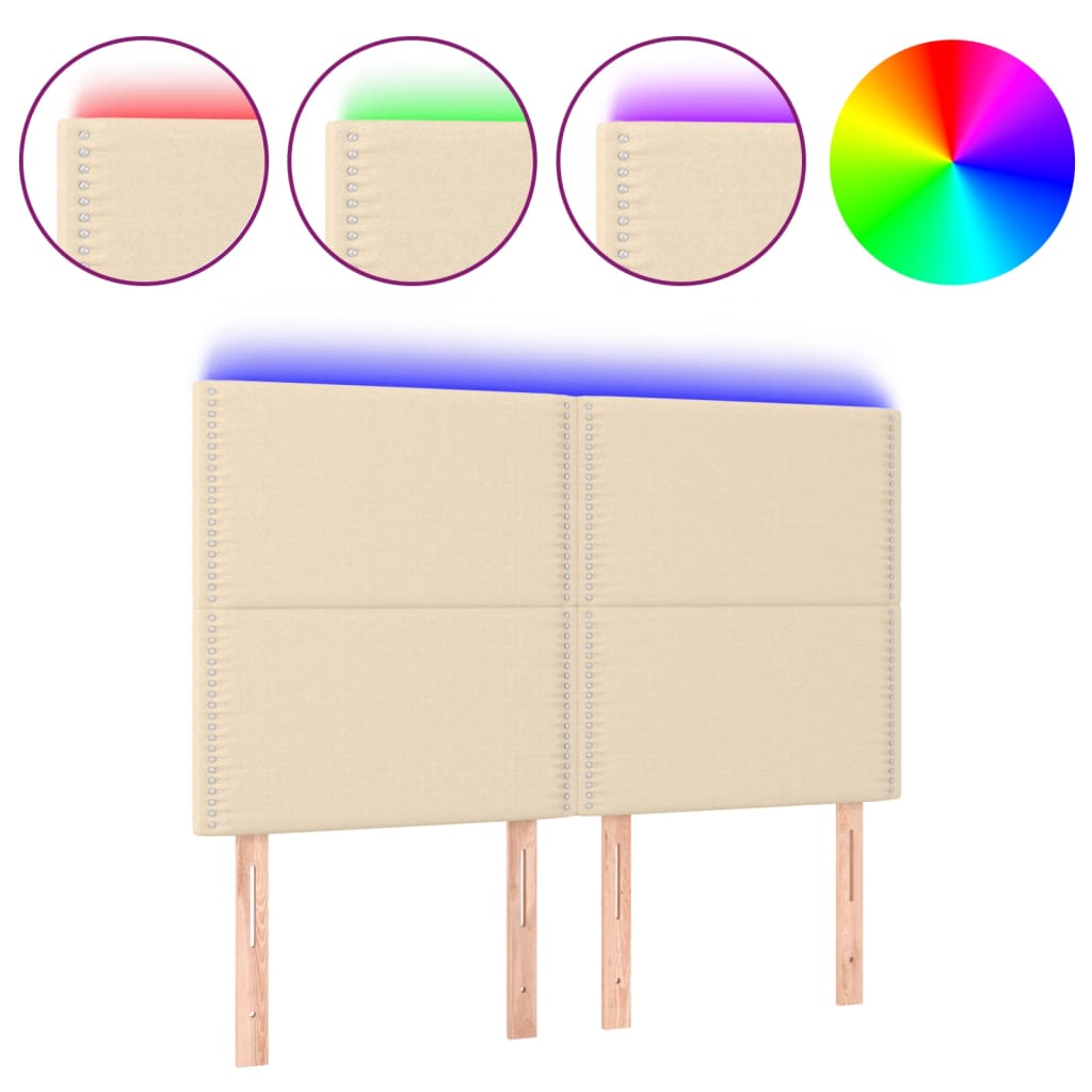 vidaXL Zagłówek do łóżka z LED, kremowy, 144x5x118/128 cm, tkanina