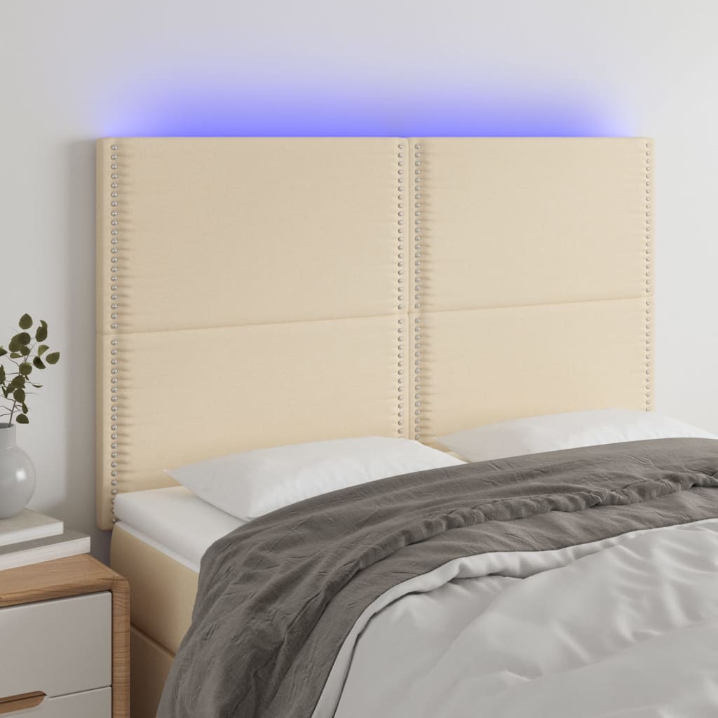 vidaXL Zagłówek do łóżka z LED, kremowy, 144x5x118/128 cm, tkanina