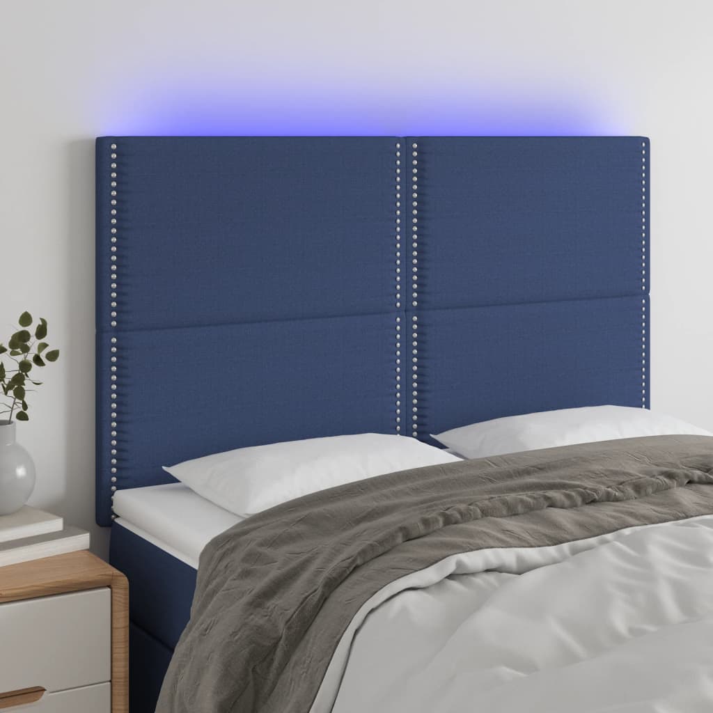 vidaXL Zagłówek do łóżka z LED, niebieski, 144x5x118/128 cm, tkanina
