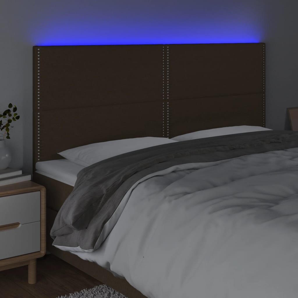 vidaXL Zagłówek do łóżka z LED ciemnobrązowy 180x5x118/128 cm tkanina