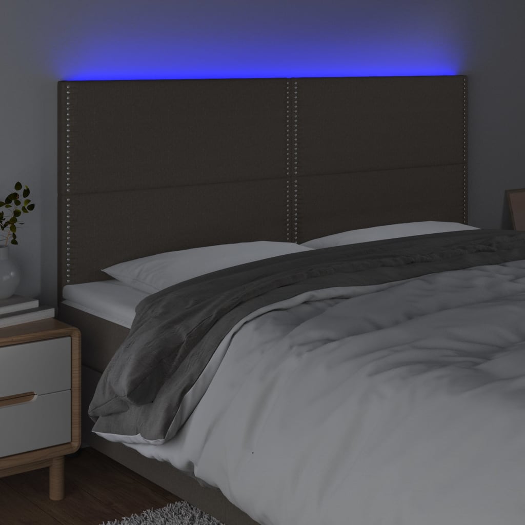 vidaXL Zagłówek do łóżka z LED, taupe, 180x5x118/128 cm, tkanina