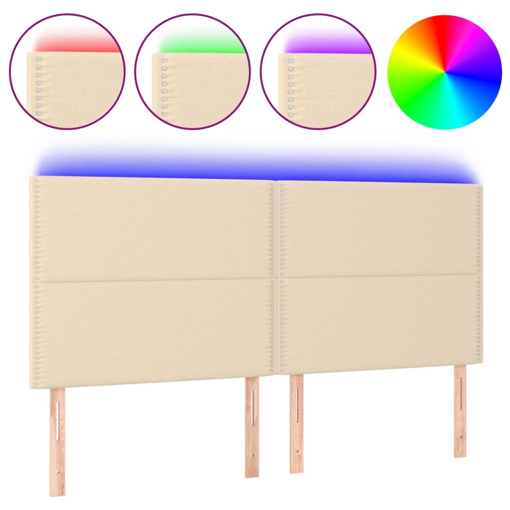 vidaXL Zagłówek do łóżka z LED, kremowy, 180x5x118/128 cm, tkanina