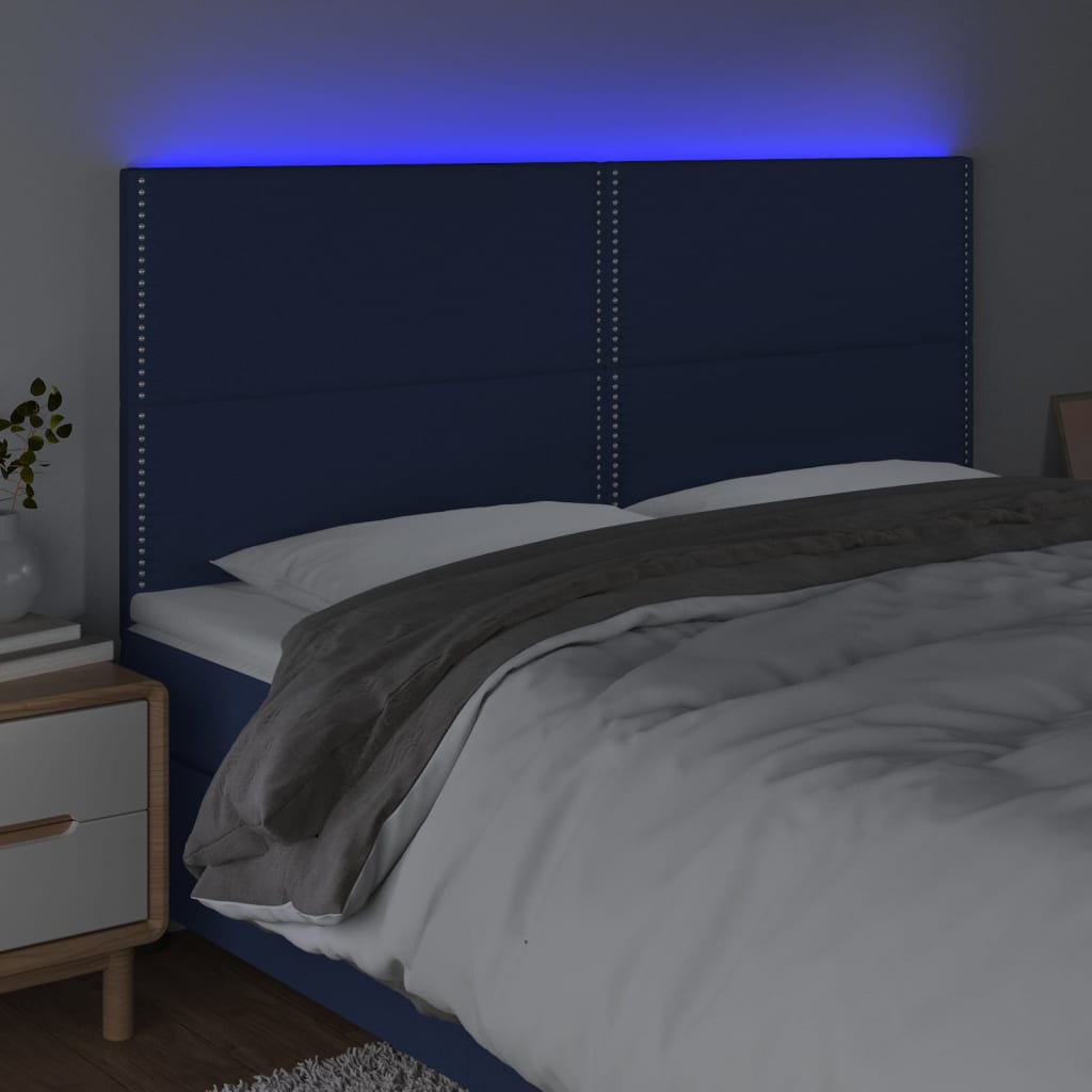 vidaXL Zagłówek do łóżka z LED, niebieski, 180x5x118/128 cm, tkanina
