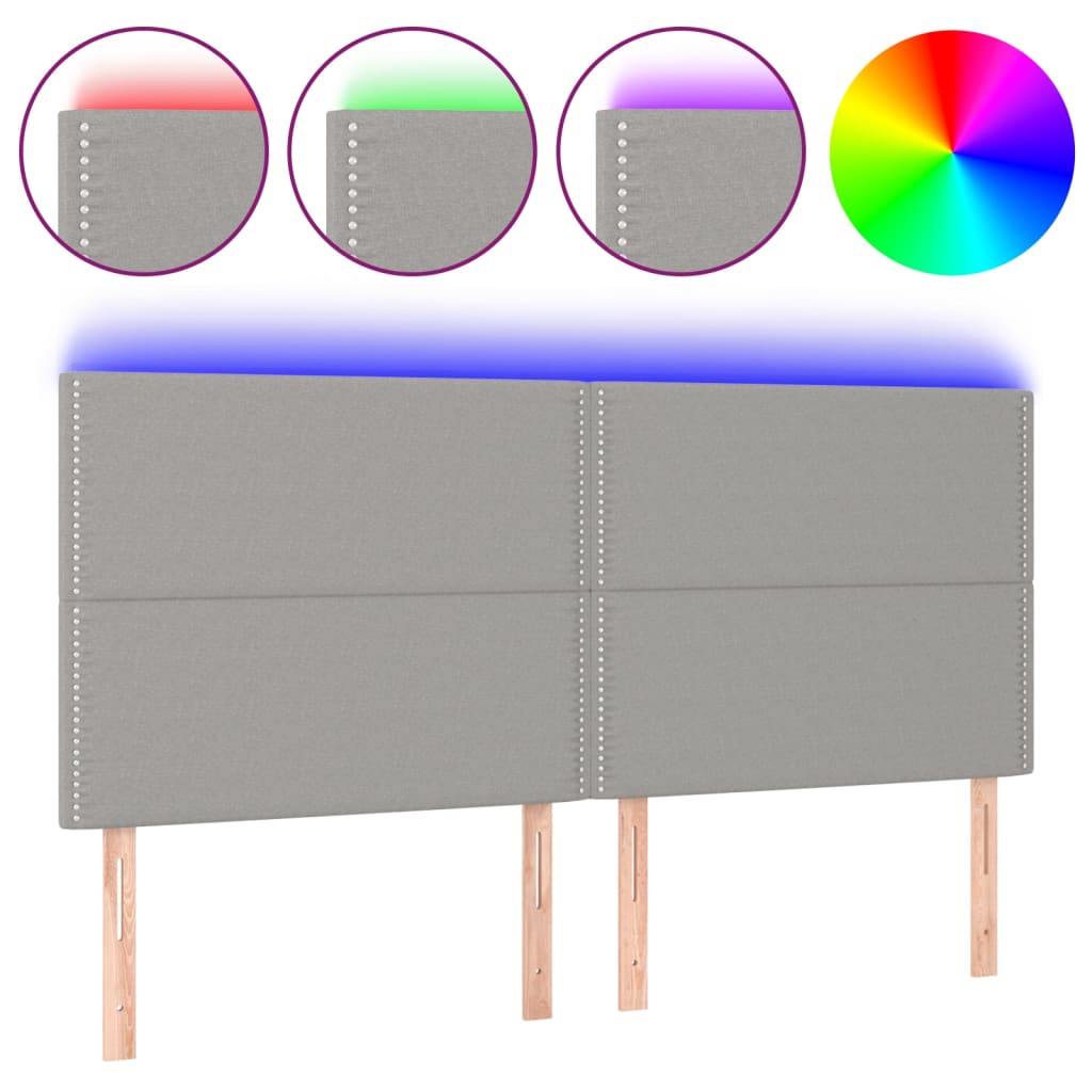 vidaXL Zagłówek do łóżka z LED, jasnoszary, 200x5x118/128 cm, tkanina