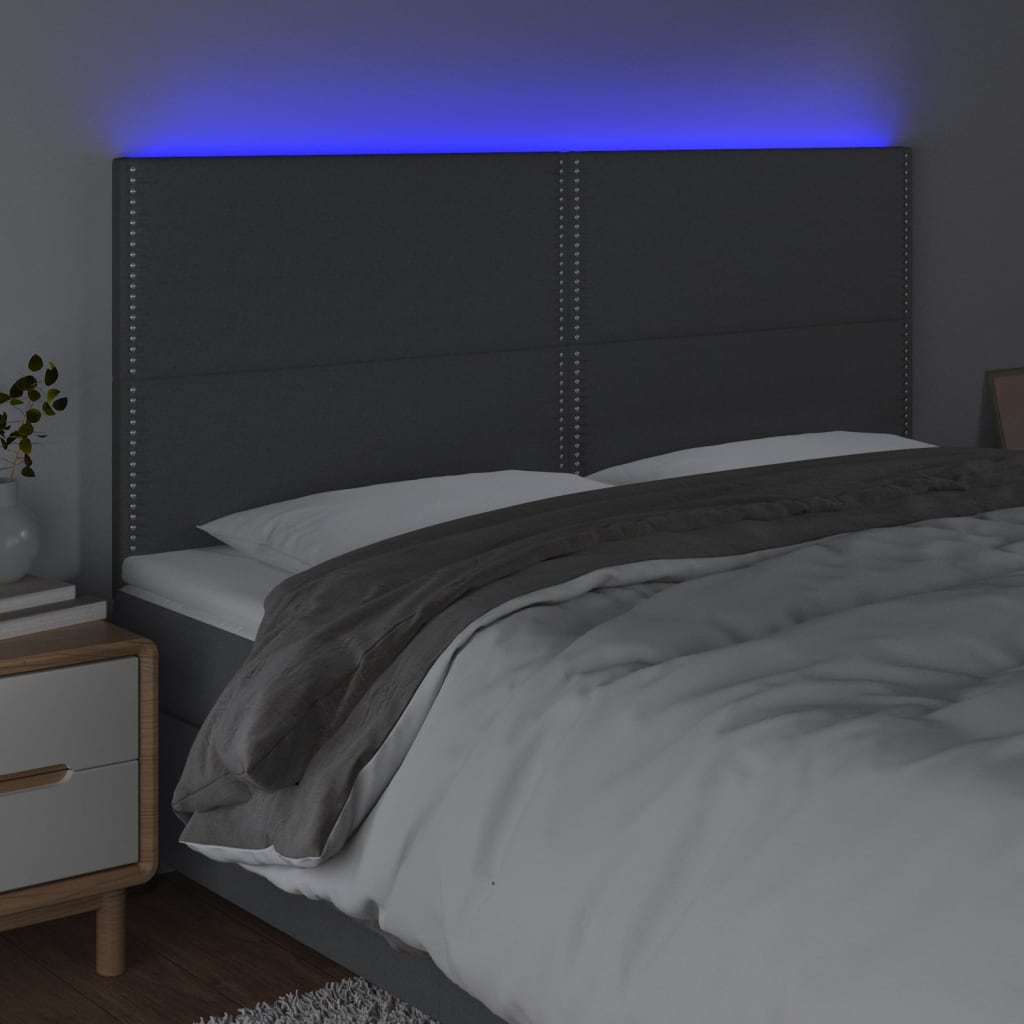 vidaXL Zagłówek do łóżka z LED, ciemnoszary, 200x5x118/128 cm, tkanina