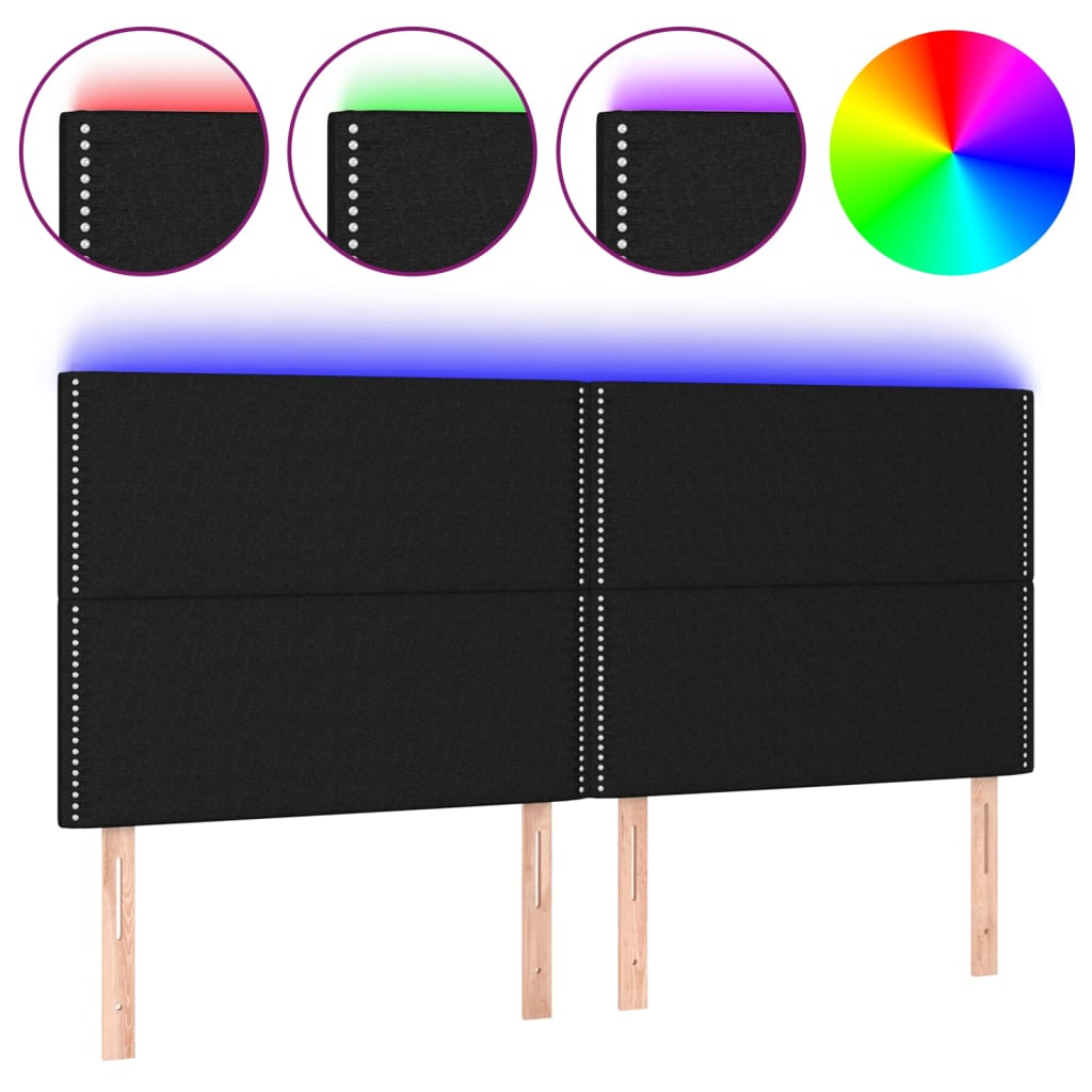 vidaXL Zagłówek do łóżka z LED, czarny, 200x5x118/128 cm, tkanina