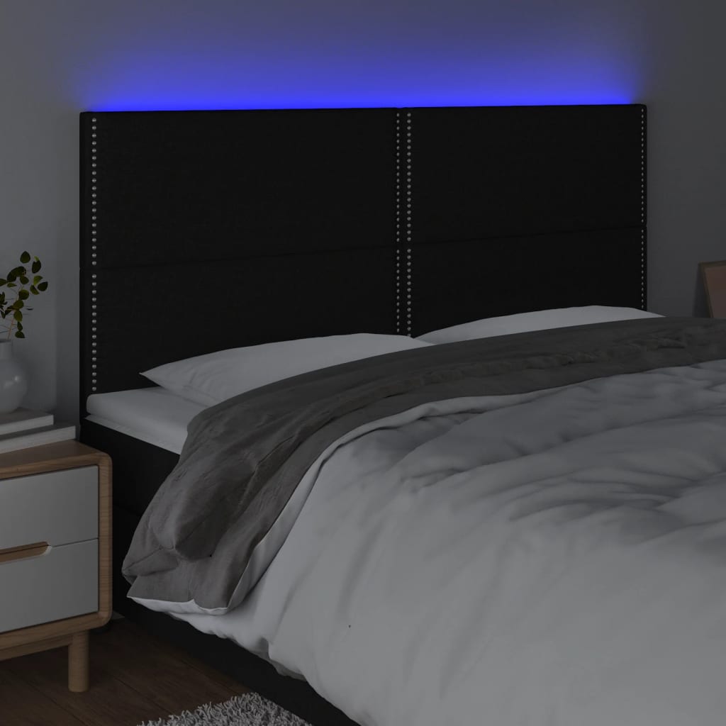 vidaXL Zagłówek do łóżka z LED, czarny, 200x5x118/128 cm, tkanina