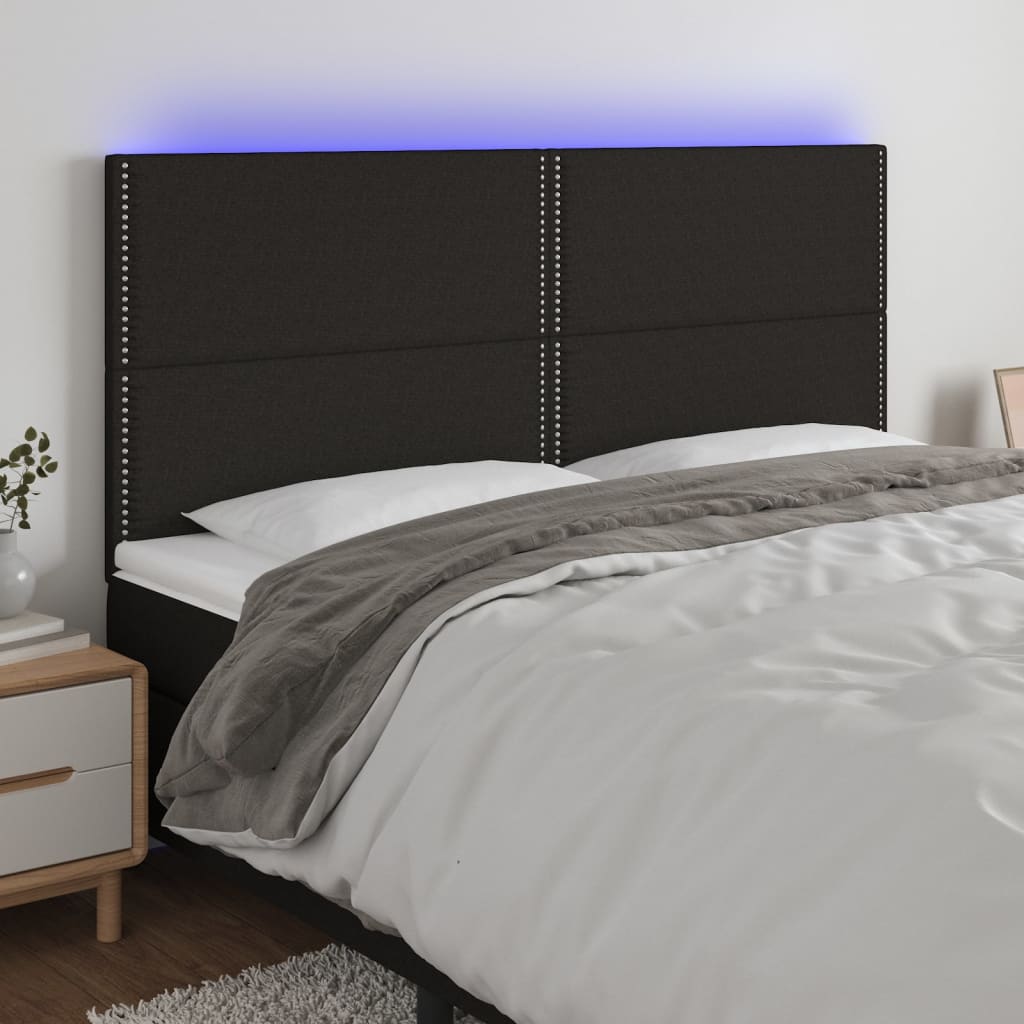 vidaXL Zagłówek do łóżka z LED, czarny, 200x5x118/128 cm, tkanina