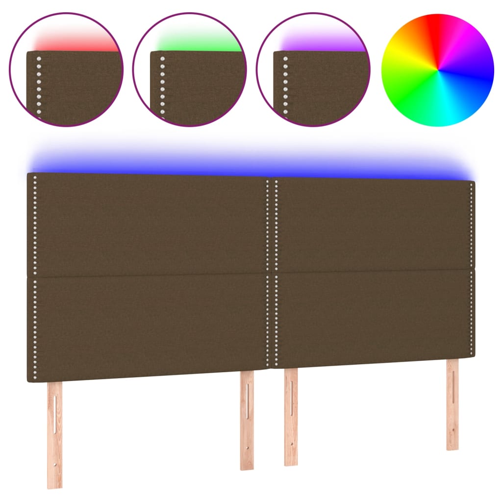 vidaXL Zagłówek do łóżka z LED ciemnobrązowy 200x5x118/128 cm tkanina