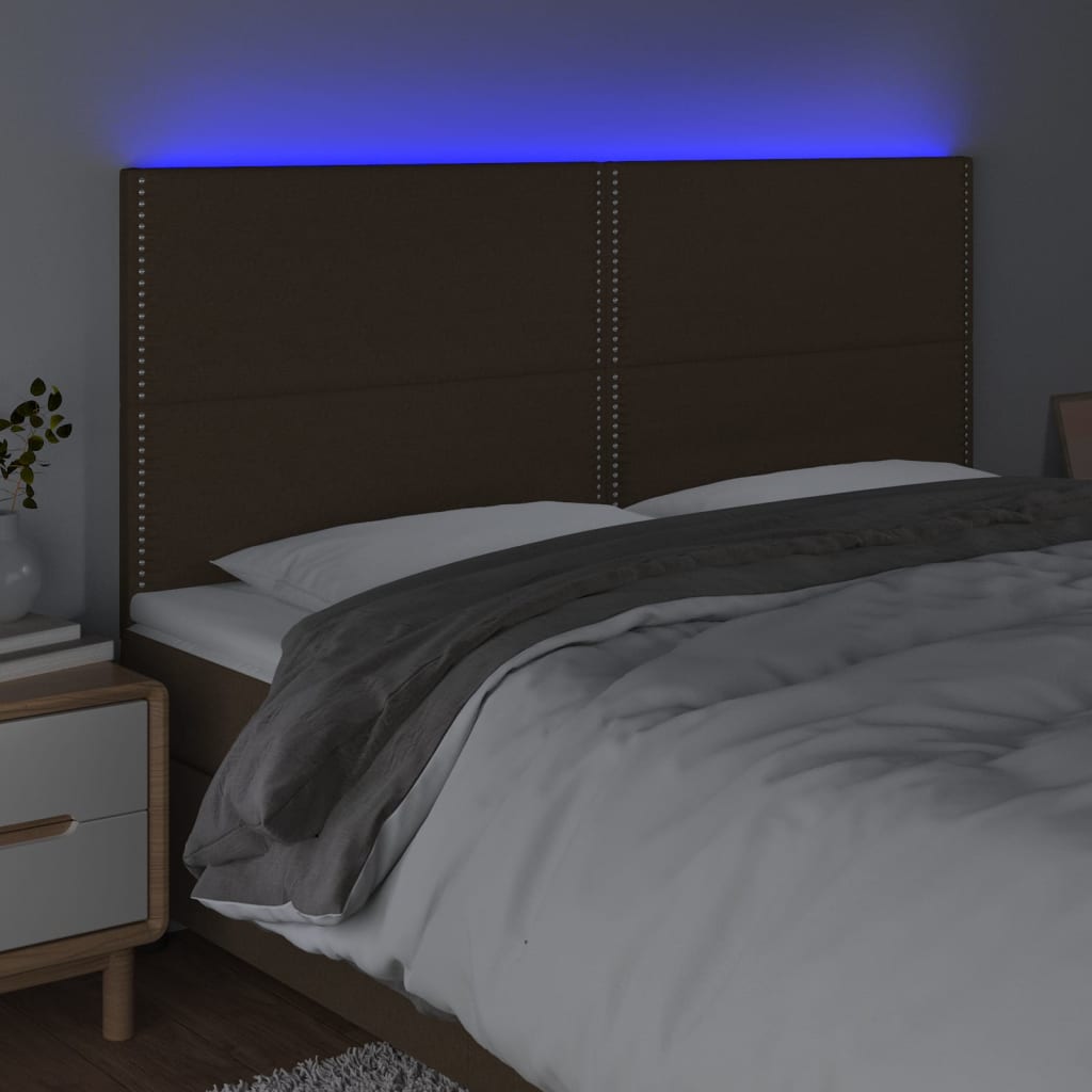 vidaXL Zagłówek do łóżka z LED ciemnobrązowy 200x5x118/128 cm tkanina