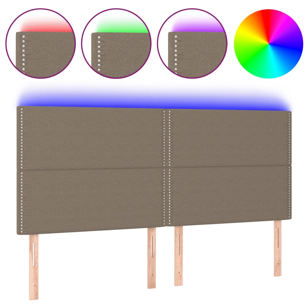 vidaXL Zagłówek do łóżka z LED, taupe, 200x5x118/128 cm, tkanina