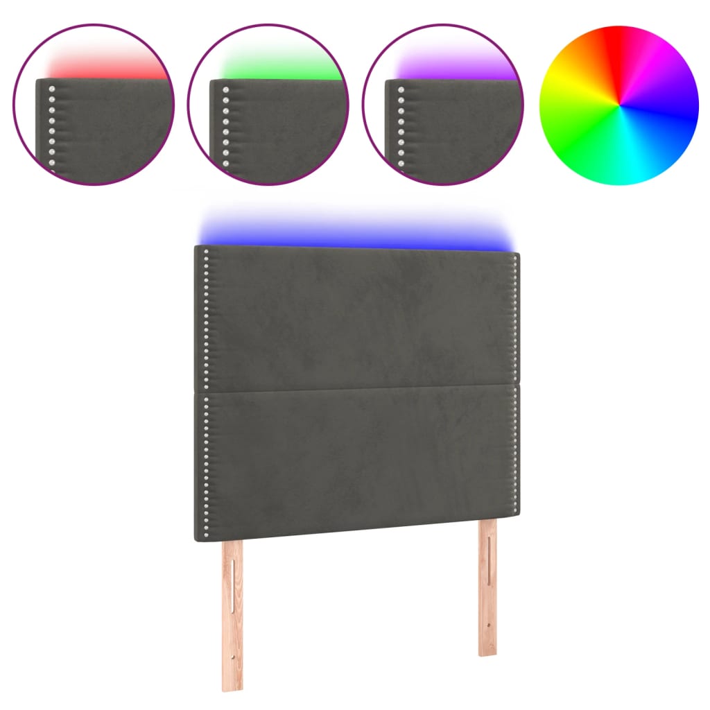 vidaXL Zagłówek do łóżka z LED, ciemnoszary, 80x5x118/128 cm, aksamit