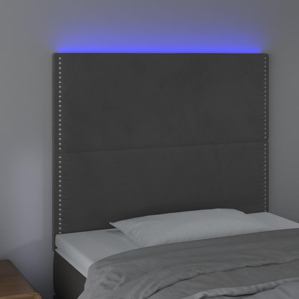 vidaXL Zagłówek do łóżka z LED, ciemnoszary, 80x5x118/128 cm, aksamit